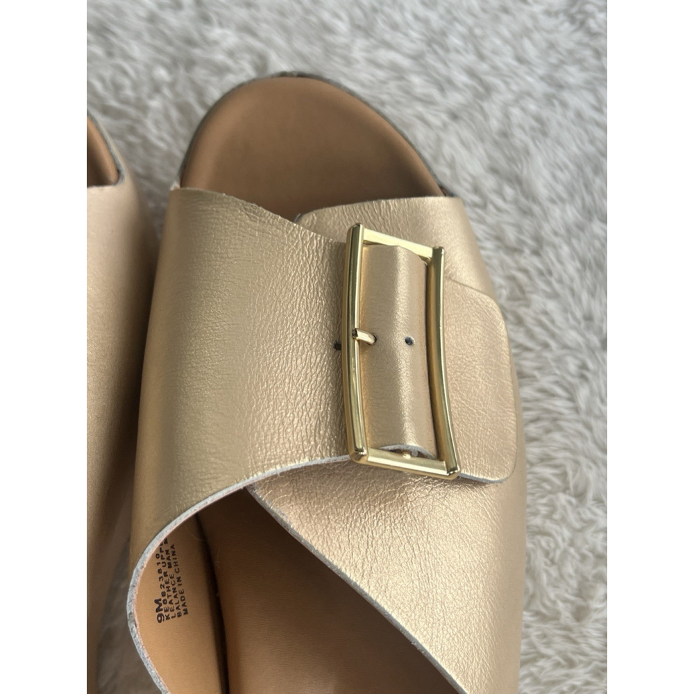 Kork-Ease Sz 9 Brushed Gold York Leather Buckle Platform Slide Sandals NWT - Picture 14 of 16